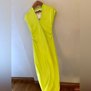 Zara Neon Lime Wrap-Front Midi Dress
